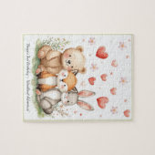 Woodland Animals Bear Fox Bunny Floral Heart ジグソーパズル (横)