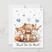 Woodland Animals Bear Fox Bunny Kids Pastel Blue ノートカード (正面)