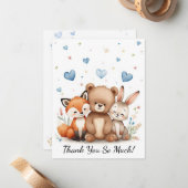 Woodland Animals Bear Fox Bunny Kids Pastel Blue ノートカード (正面/裏面インサイチュ)