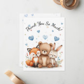 Woodland Animals Bear Fox Bunny Kids Pastel Blue ノートカード (正面/裏面インサイチュ)