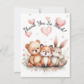 Woodland Animals Bear Fox Bunny Kids Pastel Pink ノートカード (正面)