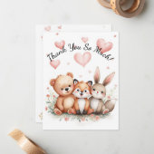 Woodland Animals Bear Fox Bunny Kids Pastel Pink ノートカード (正面/裏面インサイチュ)