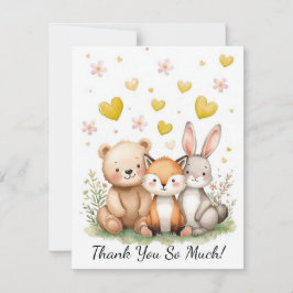 Woodland Animals Bear Fox Bunny Kids Pastel Yellow ノートカード
