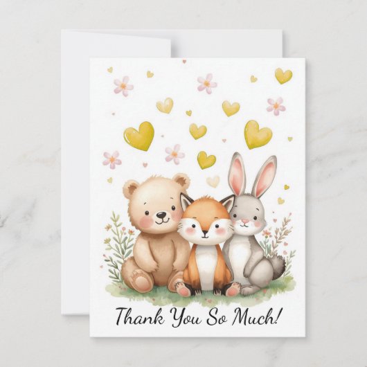 Woodland Animals Bear Fox Bunny Kids Pastel Yellow ノートカード (正面)