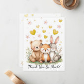 Woodland Animals Bear Fox Bunny Kids Pastel Yellow ノートカード (正面/裏面インサイチュ)