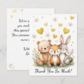 Woodland Animals Bear Fox Bunny Kids Pastel Yellow ノートカード (正面/裏面)