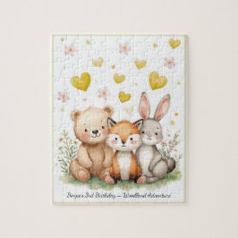 Woodland Animals Bear Fox Bunny Yellow Heart ジグソーパズル