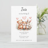 Woodland Animals Birthday Bear Fox Bunny Floral 招待状 (スタンド正面)