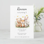 Woodland Animals Birthday Bear Fox Bunny Neutral 招待状 (スタンド正面)