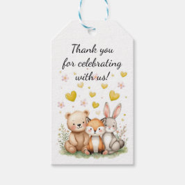Woodland Animals Birthday Bear Fox Bunny Yellow ギフトタグ