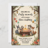 Woodland Animals Birthday Forest Party 招待状 (正面)