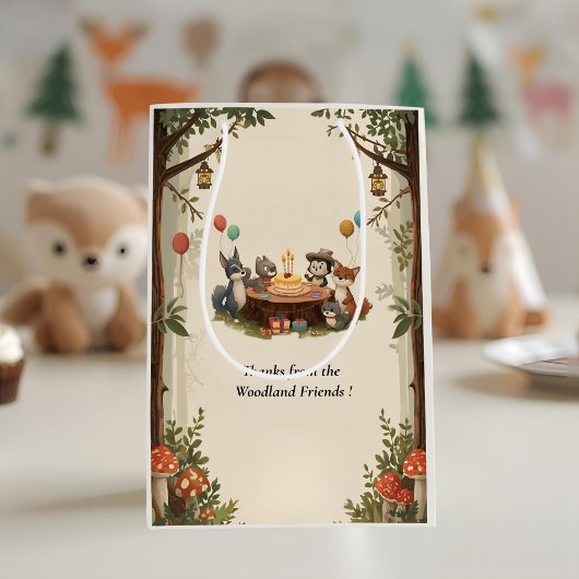 "Woodland Animals Birthday Gift Bag | Rustic Party ミディアムペーパーバッグ