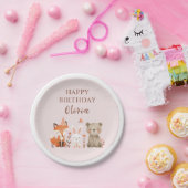 Woodland Animals Birthday Pink  ペーパープレート (パーティー)