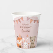 Woodland Animals Birthday Pink Party  紙コップ (正面)