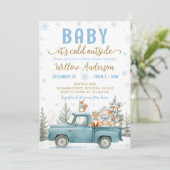 Woodland Animals Blue Truck Winter Baby Shower 招待状 (スタンド正面)