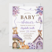 Woodland Animals Boho Girl Baby Shower 招待状 (正面)