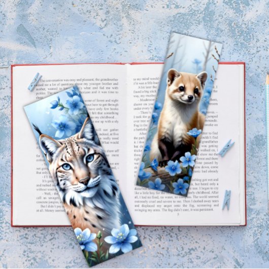 Woodland Animals Bookmarks, Set of 4, Bunny, Lynx