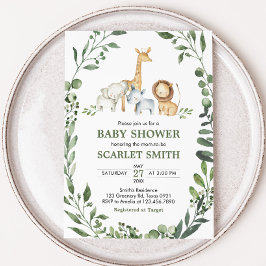 Woodland Animals Botanical Baby Shower  招待状