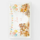 Woodland Animals Bunny Bear Fox Birthday Backdrop  横断幕 (縦)
