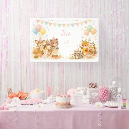 Woodland Animals Bunny Bear Fox Birthday Backdrop  横断幕