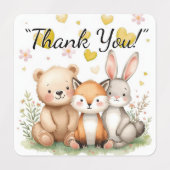 Woodland Animals Cute Bear Fox Bunny Kids Birthday ラベル (デザイン1)