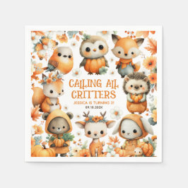 Woodland Animals Festive Autumn Kids' Birthday スタンダードカクテルナプキン