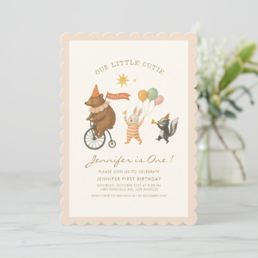 Woodland Animals First Birthday Invitation  招待状 (スタンド正面)