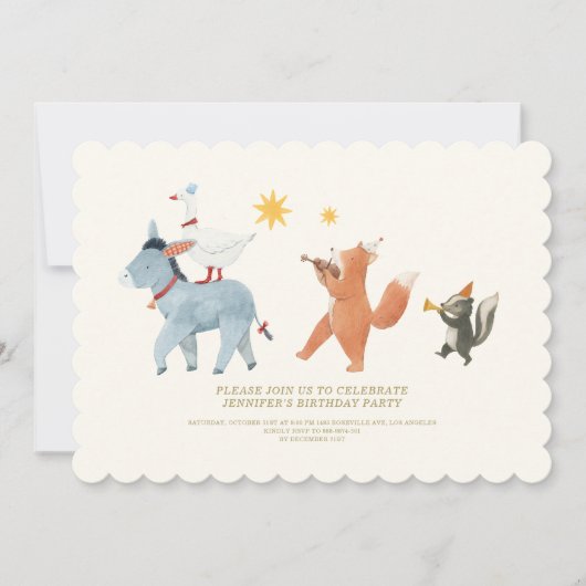 Woodland Animals First Birthday Invitation 招待状 (正面)
