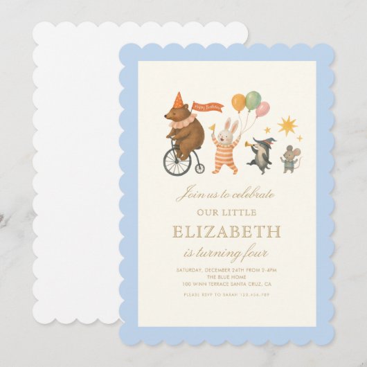 Woodland Animals First Birthday Invitation 招待状 (正面/裏面)
