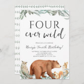 Woodland Animals Forest Birthday Party Invitation 招待状 (正面/裏面)