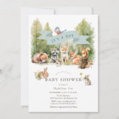 Woodland Animals Forest Boy Baby Shower 招待状 (正面)