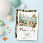 Woodland Animals Forest Boy Baby Shower 招待状