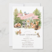 Woodland Animals Forest Girl Baby Shower 招待状 (正面)