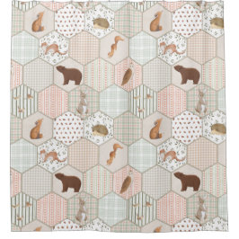 Woodland Animals Forest Patchwork Baby Shower Gift シャワーカーテン