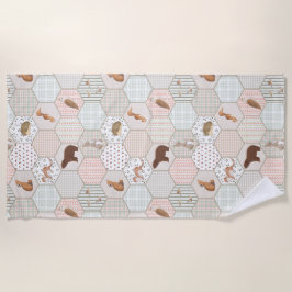 Woodland Animals Forest Patchwork Baby Shower Gift ビーチタオル