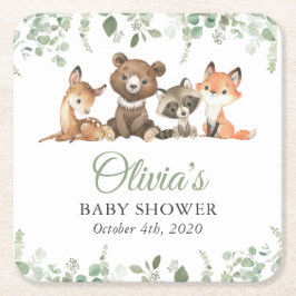 Woodland Animals, Forest, Wild One, Baby Shower スクエアペーパーコースター