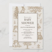 Woodland Animals French Toile Baby Shower 招待状 (正面)