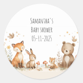 Woodland animals gender neutral baby shower ラウンドシール