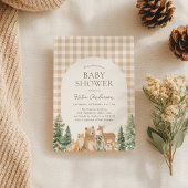 Woodland Animals Gingham Baby Shower 招待状