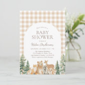 Woodland Animals Gingham Baby Shower 招待状 (スタンド正面)