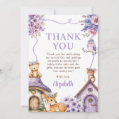 Woodland Animals Girl 1st Birthday Party サンキューカード (正面)