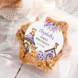 Woodland Animals Girl 1st Birthday Party ラウンドシール