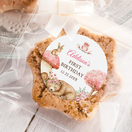 Woodland Animals Girl 1st Birthday Party ラウンドシール