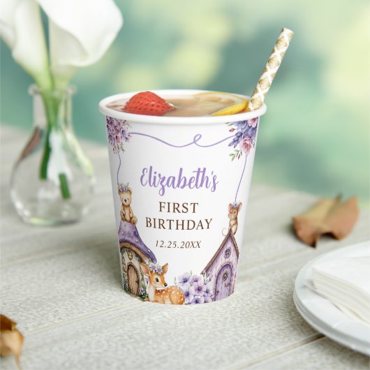 Woodland Animals Girl 1st Birthday Party 紙コップ (インサイチュ)