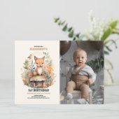 Woodland Animals Greenery 1stバースデーフォト 招待状 (スタンド正面)
