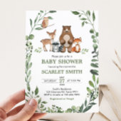 Woodland Animals Greenery Baby Shower  招待状
