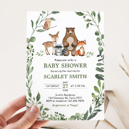 Woodland Animals Greenery Baby Shower  招待状