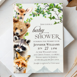 Woodland Animals Greenery Baby Shower Invitation 招待状