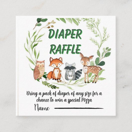 Woodland animals greenery diaper raffle エンクロージャーカード (正面)