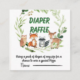 Woodland animals greenery diaper raffle エンクロージャーカード